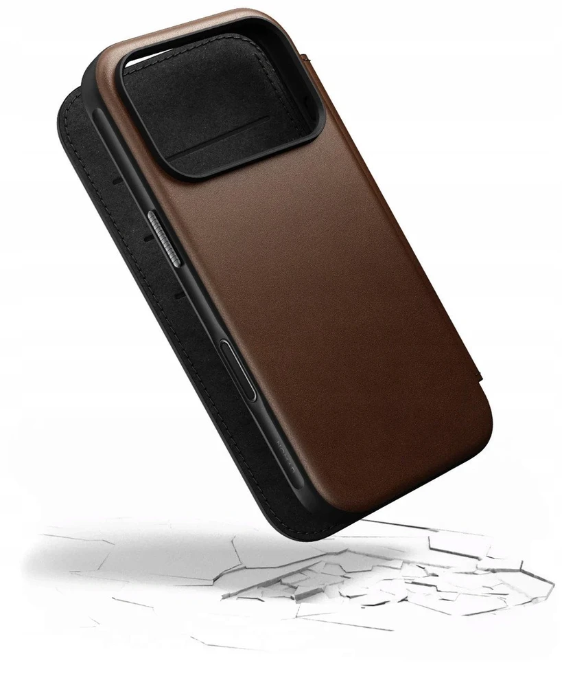 Dėklas Nomad Modern Leather Folio, ruda - iPhone 17 Pro