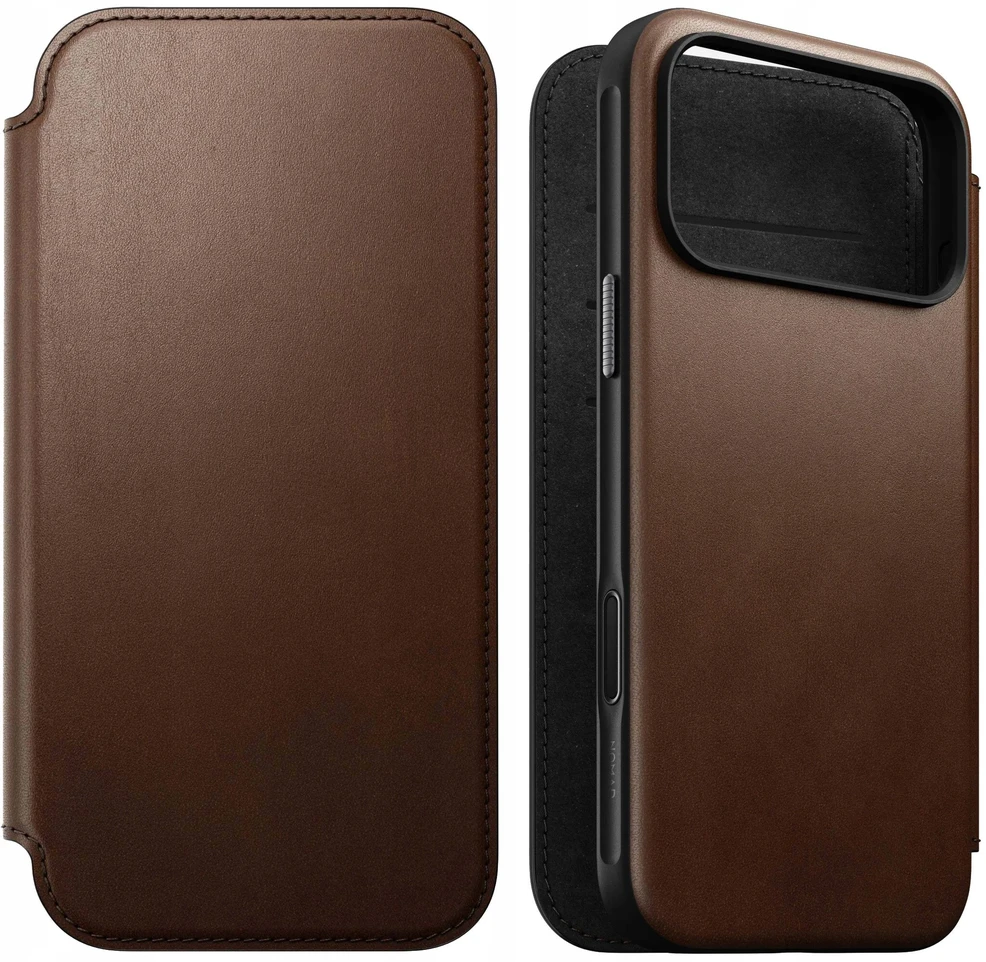 Dėklas Nomad Modern Leather Folio, ruda - iPhone 17 Pro