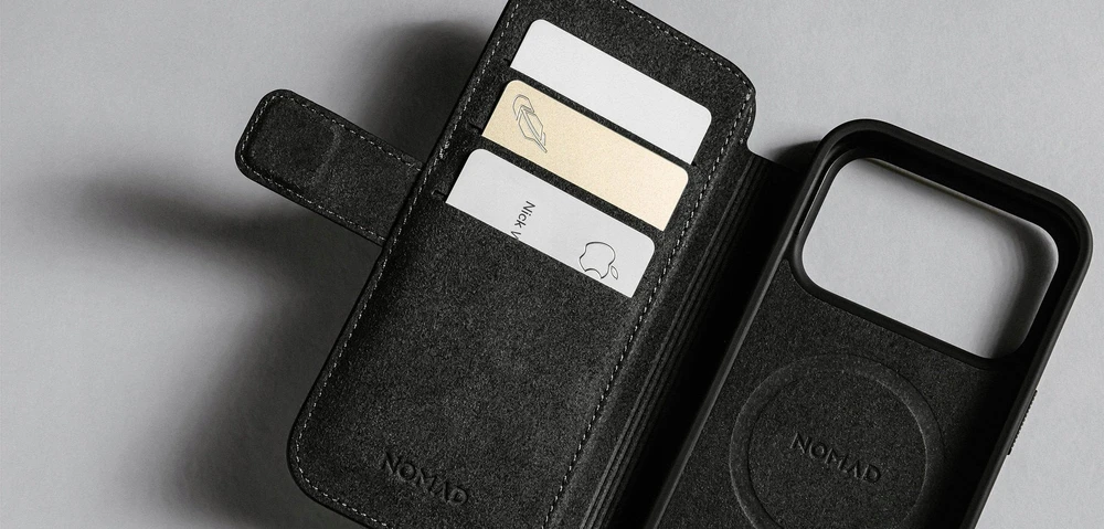 Dėklas Nomad Modern Leather Folio, ruda - iPhone 17 Pro