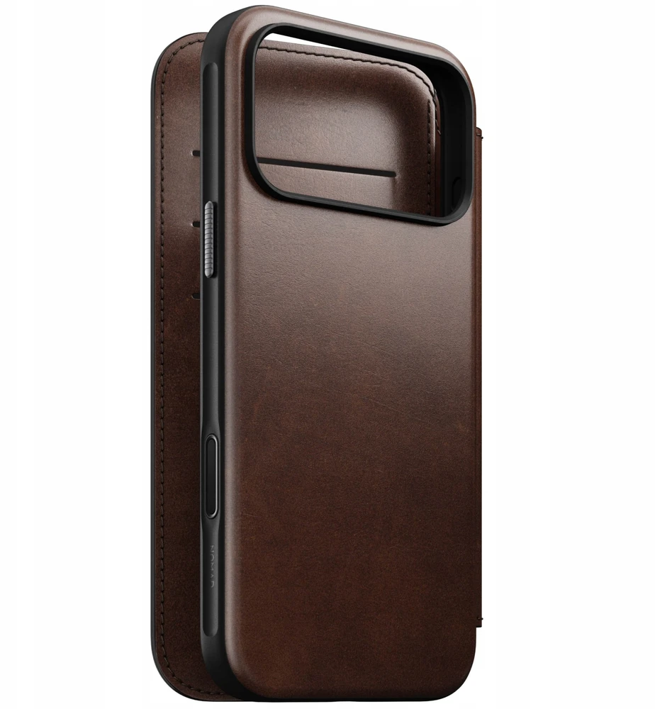Dėklas „Nomad Modern Leather Folio“, kaimiško stiliaus rudas (Horween) – „iPhone 17 Pro Max“