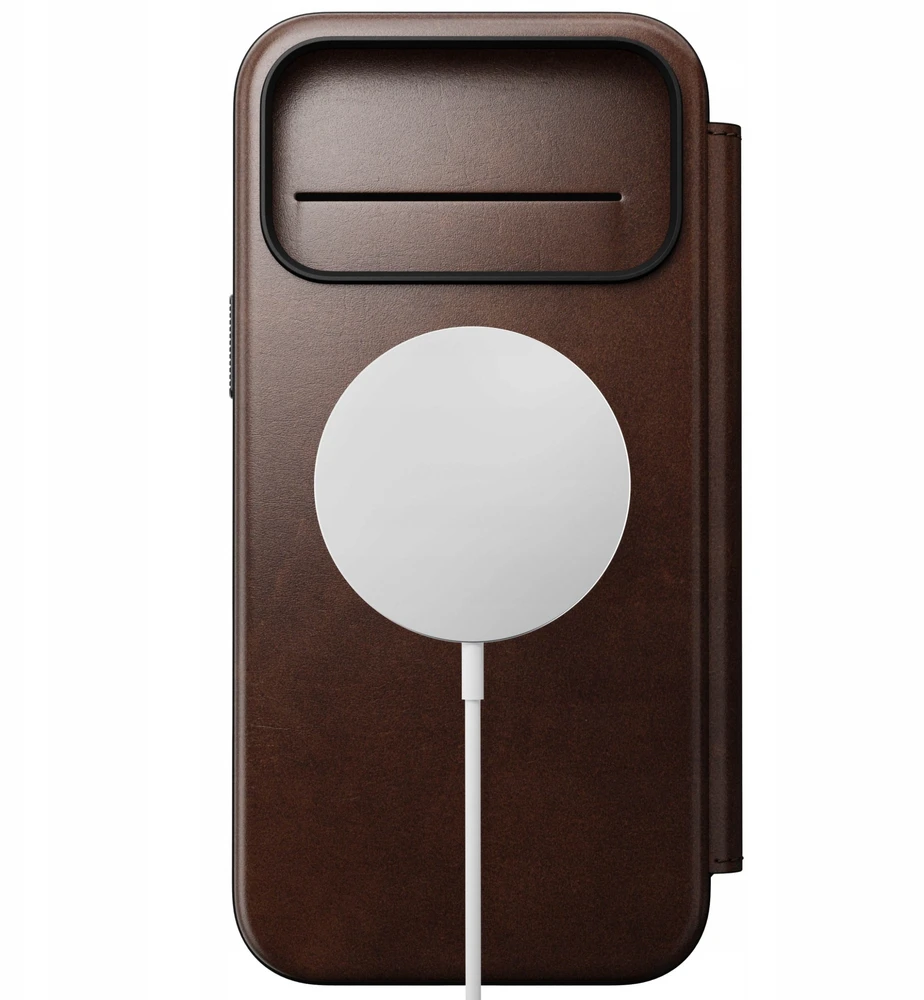Dėklas „Nomad Modern Leather Folio“, kaimiško stiliaus rudas (Horween) – „iPhone 17 Pro Max“