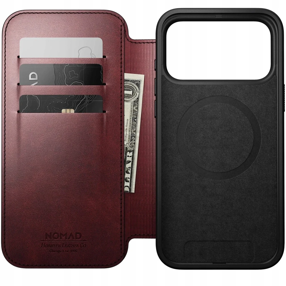 „Nomad Modern“ odinis dėklas, bordo spalvos („Horween“) – „iPhone 17 Pro Max“
