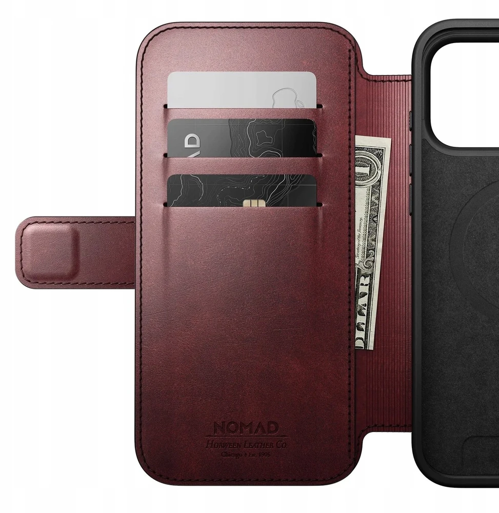 „Nomad Modern“ odinis dėklas, bordo spalvos („Horween“) – „iPhone 17 Pro Max“