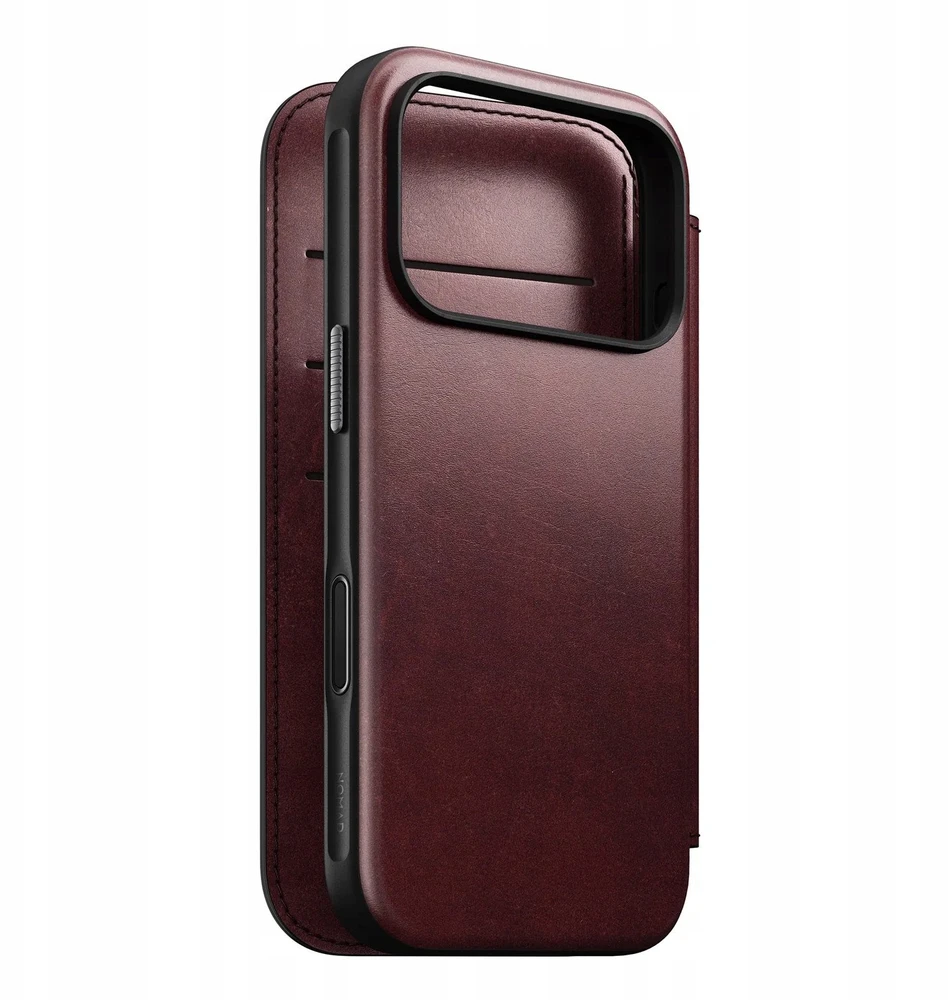 Dėklas Nomad Modern Leather Folio, burgundy (Horween) - iPhone 17 Pro