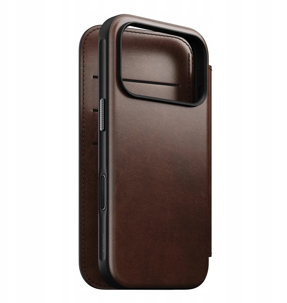 Dėklas Nomad Modern Leather Folio, rustic ruda (Horween) - iPhone 17 Pro