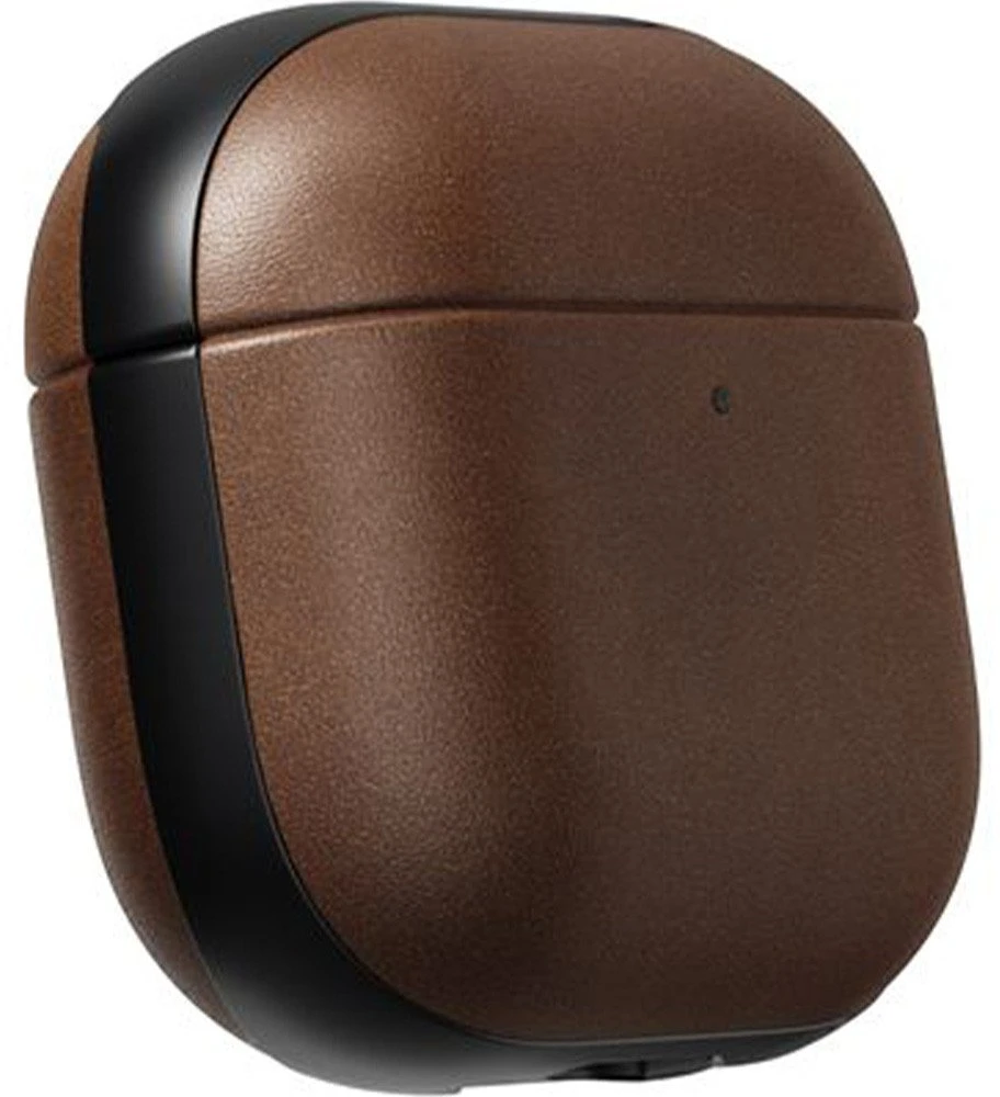 Rudas odinis Airpods 4 dėklas su juoda briauna