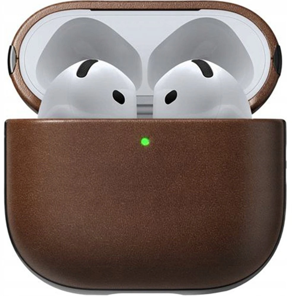 Rudas odinis Airpods 4 dėklas su ausinėmis viduje