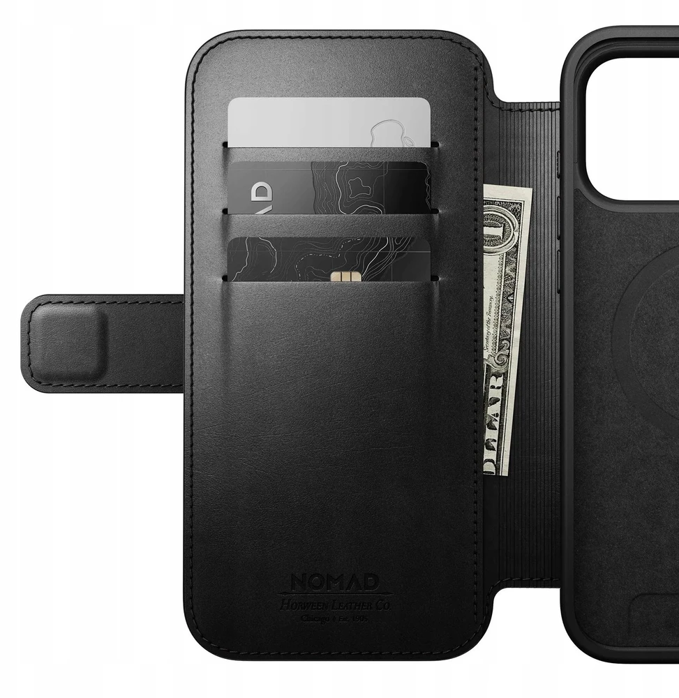 Dėklas Nomad Modern Leather Folio - skórzane etui do iPhone 17 Pro Max kompatybilne su MagSafe, skóra Horween (juodas)