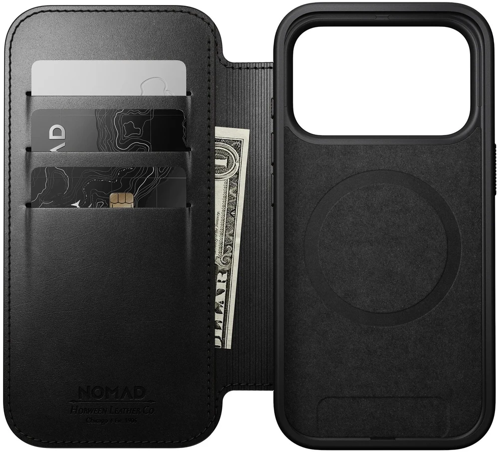 Dėklas Nomad Modern Leather Folio - skórzane etui do iPhone 17 Pro kompatybilne su MagSafe, skóra Horween (juodas)