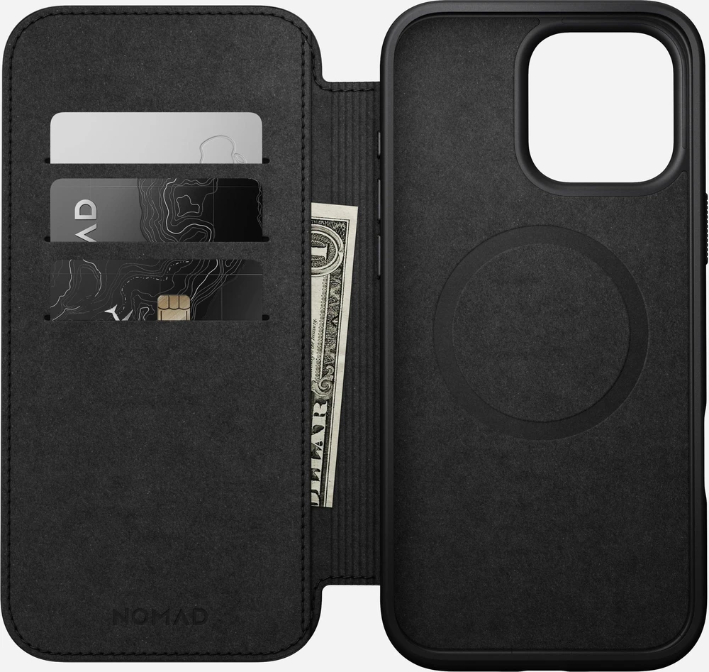 Dėklas Nomad Leather Folio, juodas - iPhone 16 Pro Max
