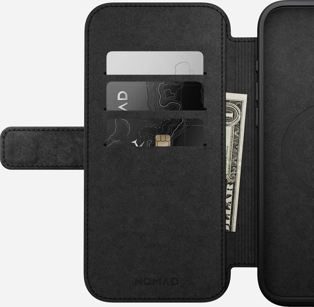 Dėklas Nomad Leather Folio, juodas - iPhone 16 Pro Max