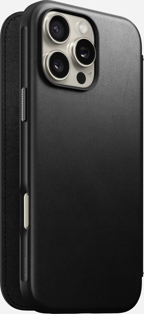 Dėklas Nomad Leather Folio, juodas - iPhone 16 Pro Max