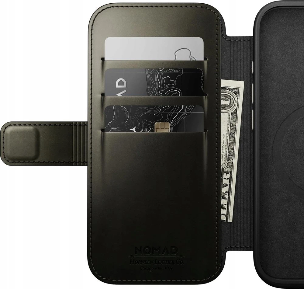 Dėklas Nomad Leather Folio, žalias chrome - iPhone 16 Pro