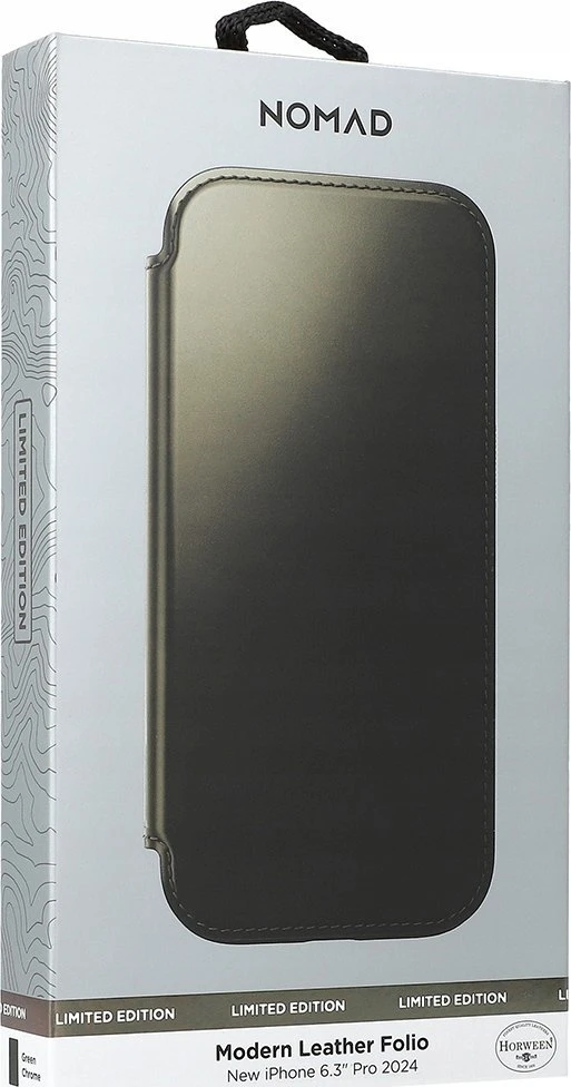 Dėklas Nomad Leather Folio, žalias chrome - iPhone 16 Pro