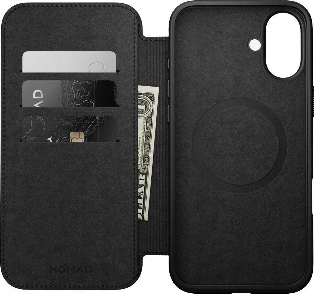 Dėklas Nomad Modern Leather Folio, juodas - iPhone 16 Plus