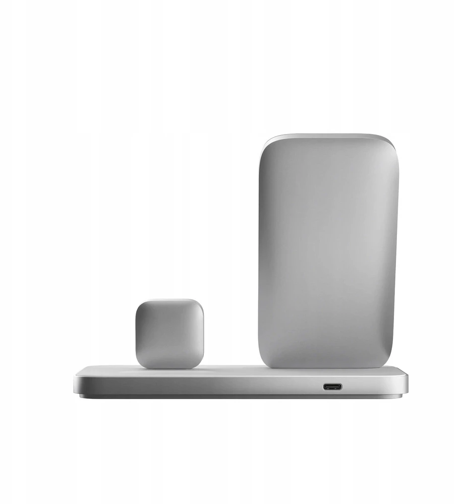 NOMAD Stand One Max - Qi2 belaidis įkroviklis, 25 W trims įrenginiams, suderinamas su „MagSafe“, 4 kartos (sidabrinis)