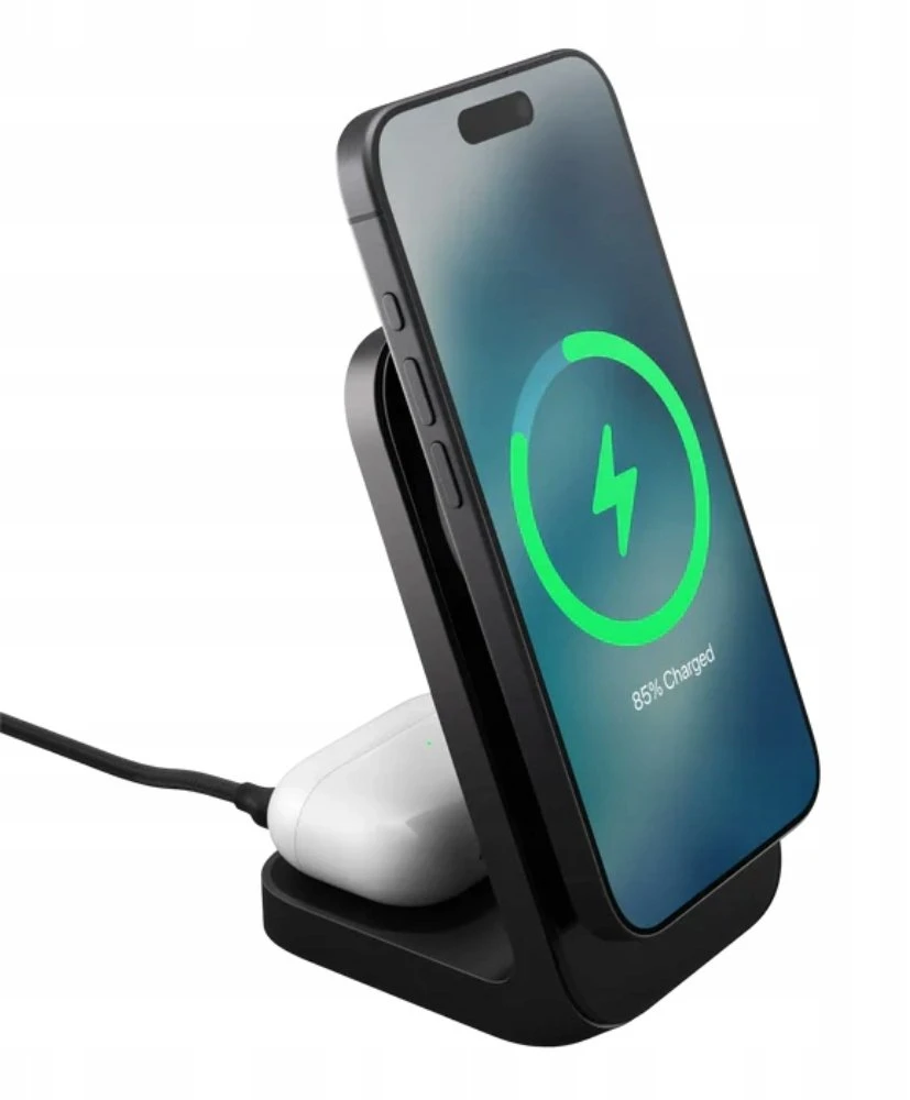 NOMAD Stand One – Qi2.2 25 W belaidis įkroviklis dviem įrenginiams, suderinamas su „MagSafe“, 4-osios kartos (karbidas)