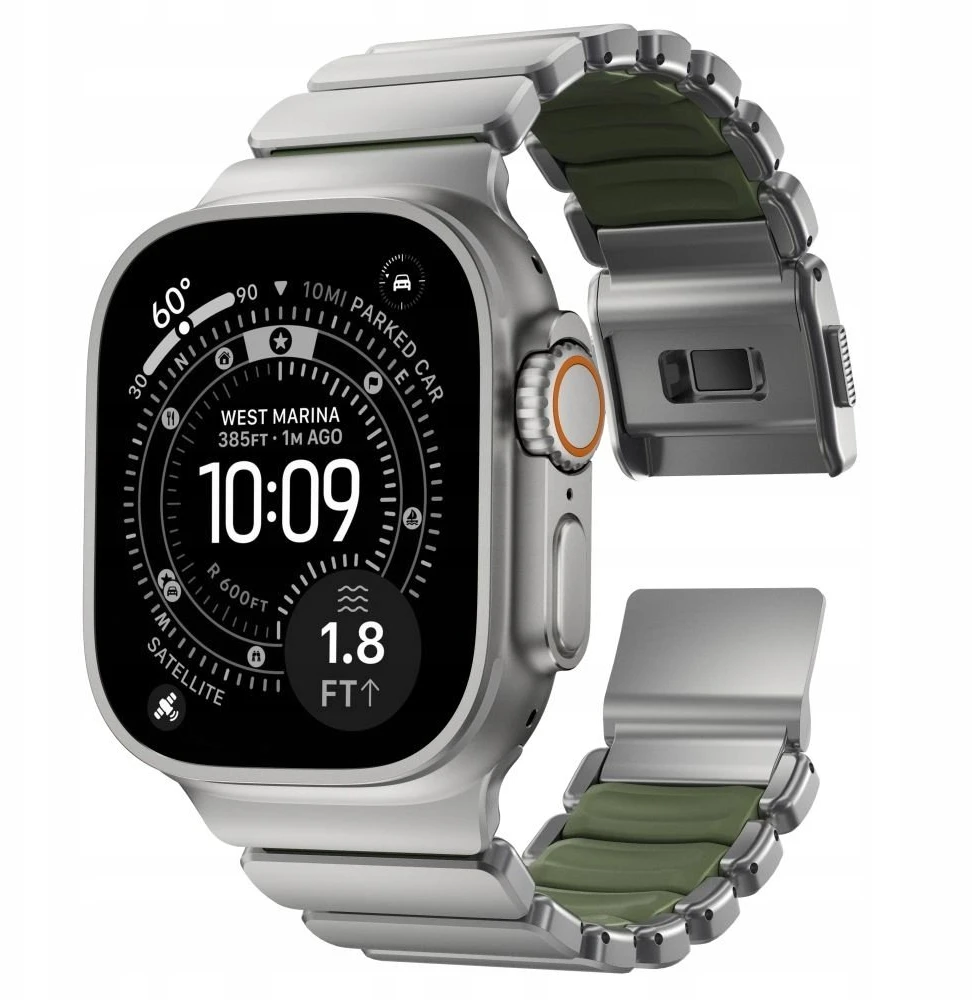 Nomad Stratos dirželis Natural Titanium miško žalios spalvos FKM AW 45/46/49mm