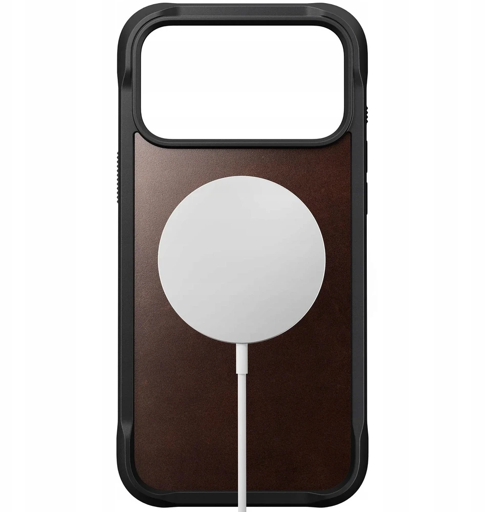 „Nomad“ tvirtas odinis dėklas, kaimiškos rudos spalvos („Horween“) – „iPhone 17 Pro Max“