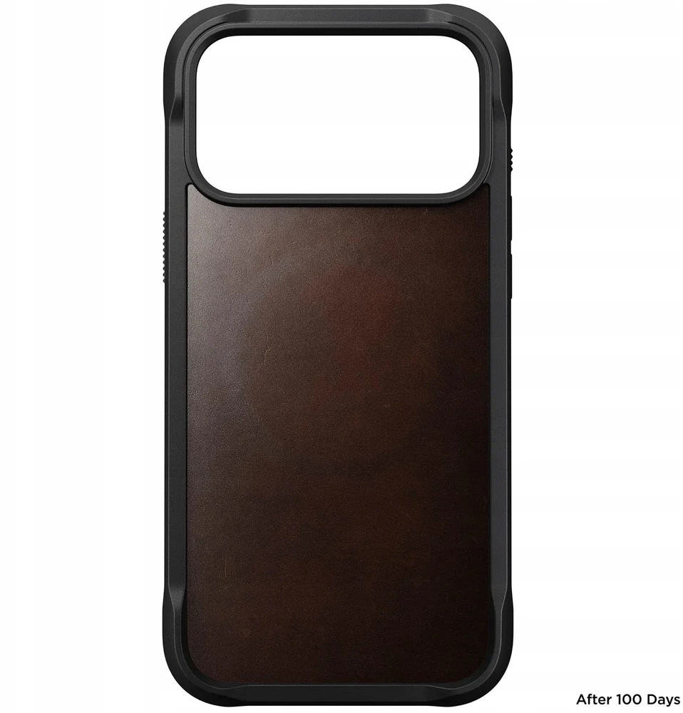 „Nomad“ tvirtas odinis dėklas, kaimiškos rudos spalvos („Horween“) – „iPhone 17 Pro Max“