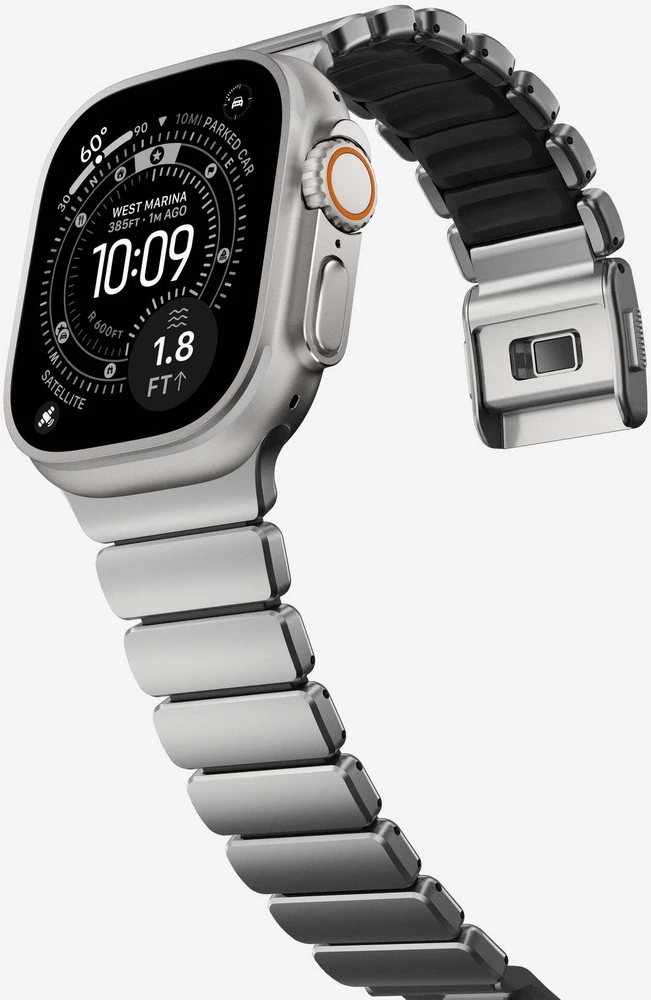 Apyrankė Nomad Stratos Band, natural titanium, juodas FKM - AW 45/46/49mm