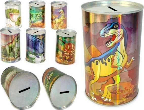 Norimpex SKARBONKA Z RYSUNKAMI DINOZAURÓW METALOWA BŁYSZCZĄCA