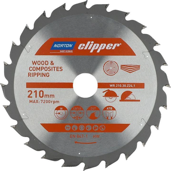 NORTON diskinis pjūklas 210 mm x 30 mm x 24z MEDIENOS IR ATB KOMPOZITAS (2,8 / 1,8)