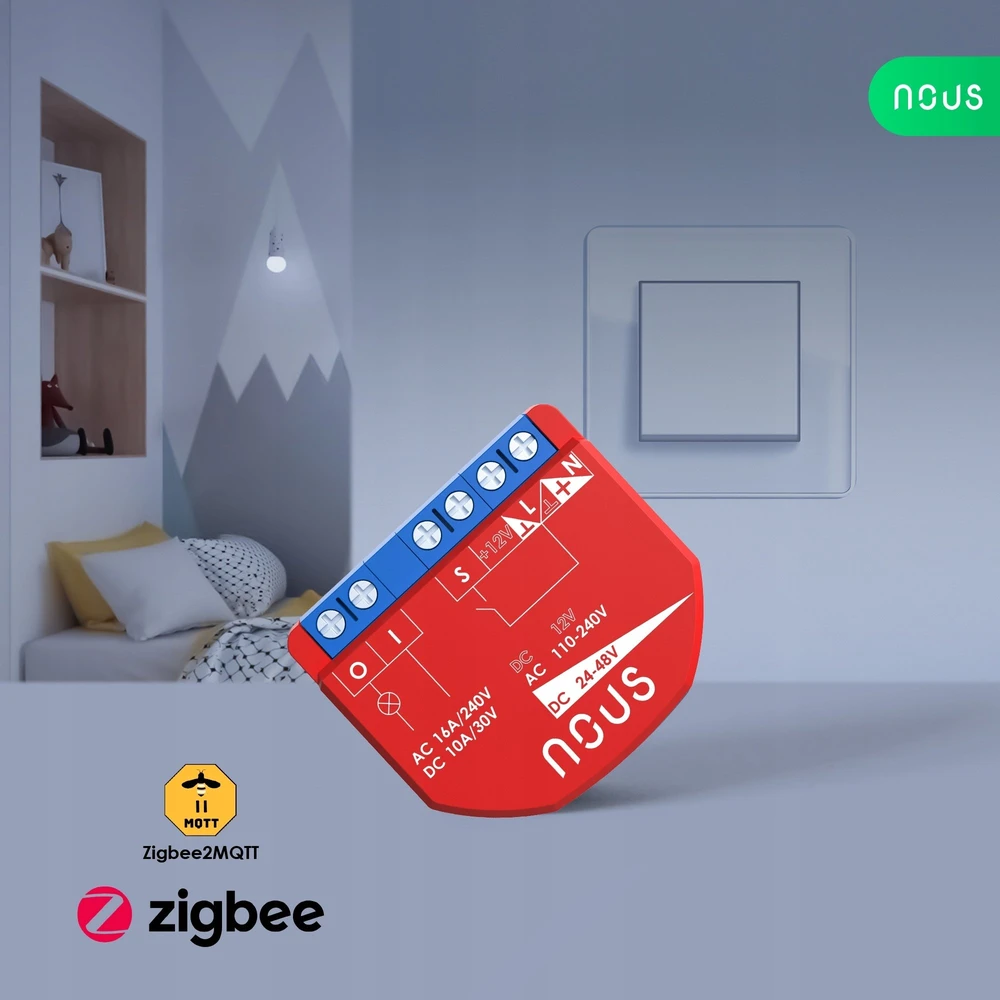 Nous Išmani relė / jungiklis su sauso kontakto jungtimis, 1 kanalo, be galios matavimo ZigBee 2MQTT, TUYA