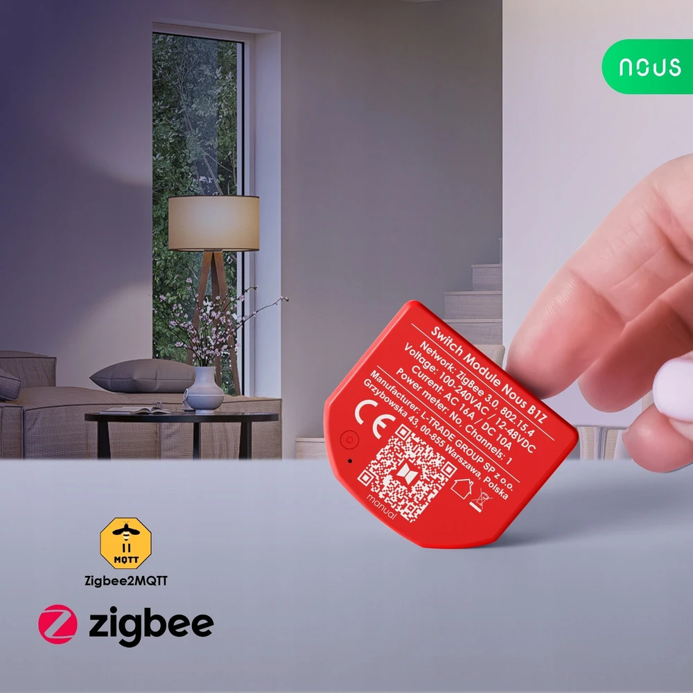 Nous Išmani relė / jungiklis su sauso kontakto jungtimis, 1 kanalo, be galios matavimo ZigBee 2MQTT, TUYA