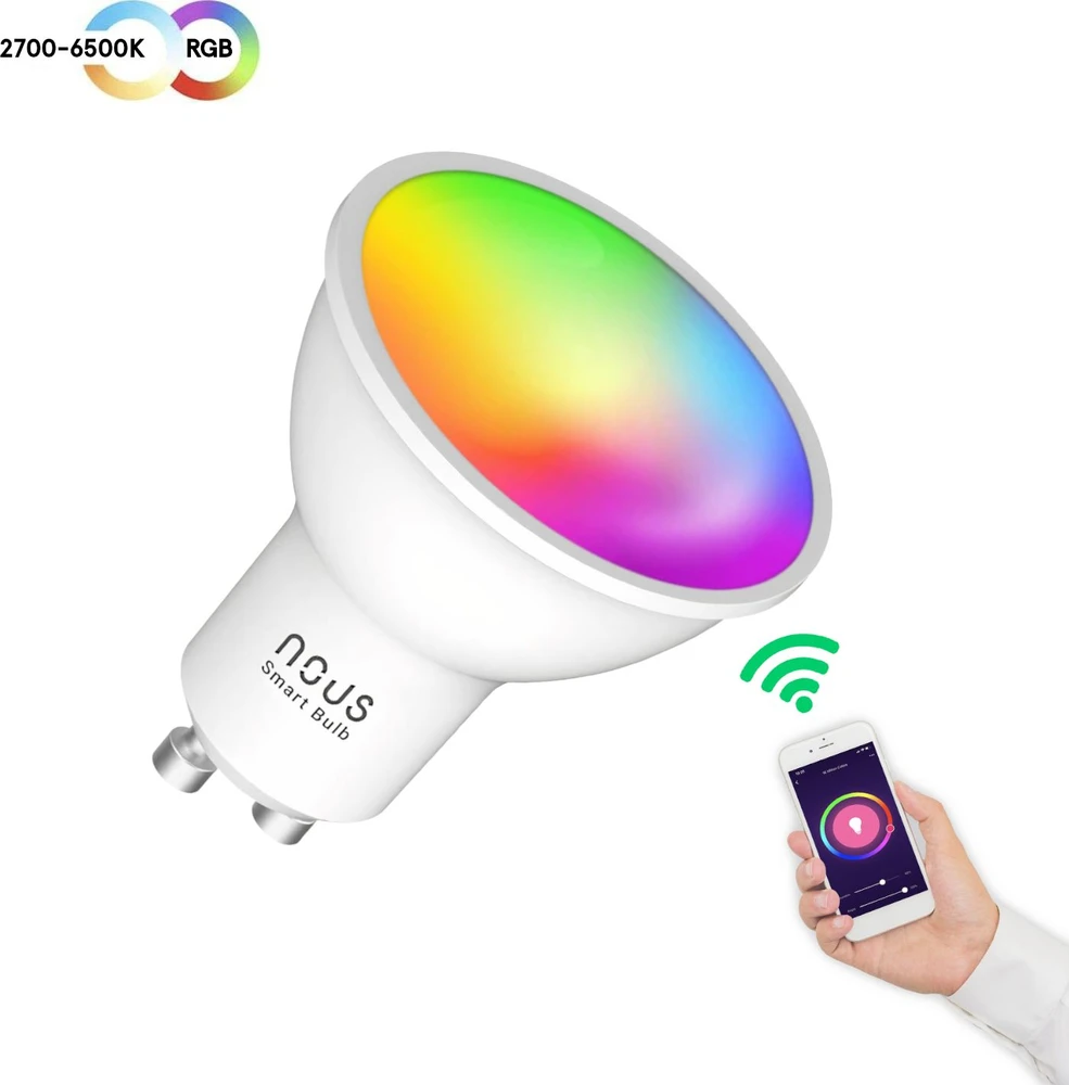 Lemputė LED GU10, 230V, 4,5W, 350lm, 2700K - 6500K, RGB, išmanioji Wi-Fi, valdoma programėle, TUYA / Smart Life, P8, NOUS