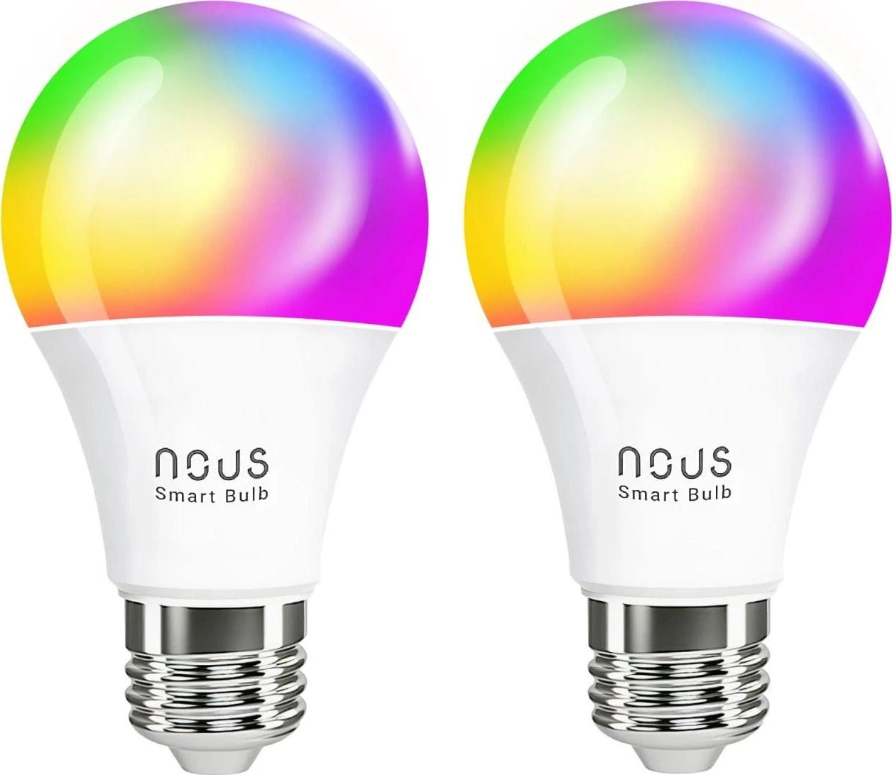 Lemputė LED E27, 230V, 9W, 810lm, 2700K - 6500K, RGB, išmanioji Wi-Fi, valdoma programėle, TUYA / Smart Life, P3 (2vnt. kompl.), NOUS