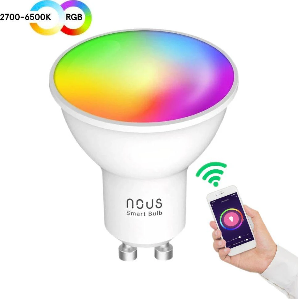 Lemputė LED GU10, 230V, 4,5W, 350lm, 2700K - 6500K, RGB, išmanioji Wi-Fi, valdoma programėle, TUYA / Smart Life, P8, NOUS