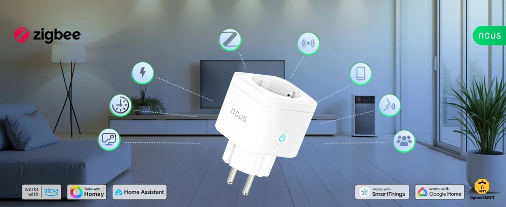 Nous Išmanioji ZigBee rozetė A7Z, 3680W 16A, su energijos matavimu, TUYA MQTT