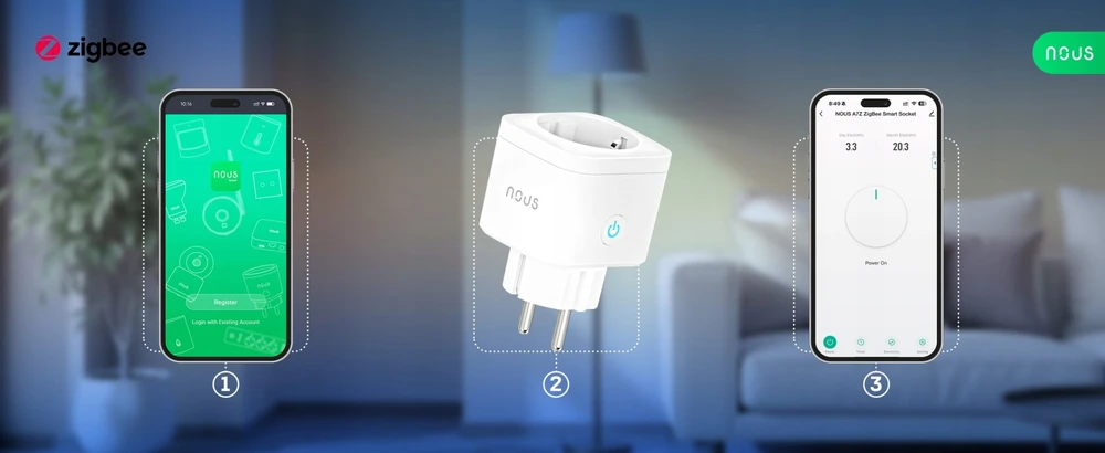 Nous Išmanioji ZigBee rozetė A7Z, 3680W 16A, su energijos matavimu, TUYA MQTT