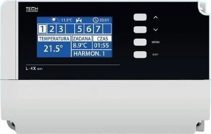 Tech Sterowniki Nowodvorski Laidinis belaidis termostatinis vožtuvo valdiklis L-4X WiFi (4 sekcijų RS485 ryšys)