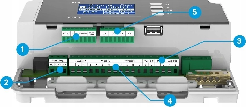 Tech Sterowniki Nowodvorski Laidinis belaidis termostatinis vožtuvo valdiklis L-4X WiFi (4 sekcijų RS485 ryšys)