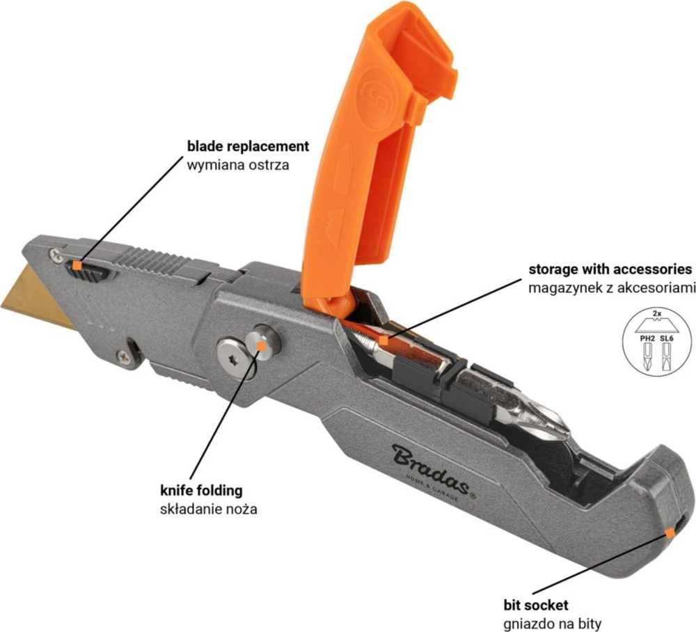 Sulankstomas trapecijos formos peilis DIY-KN190202/B SU TRAPECIJOS FORMOS AŠMENIMIS BRADAS