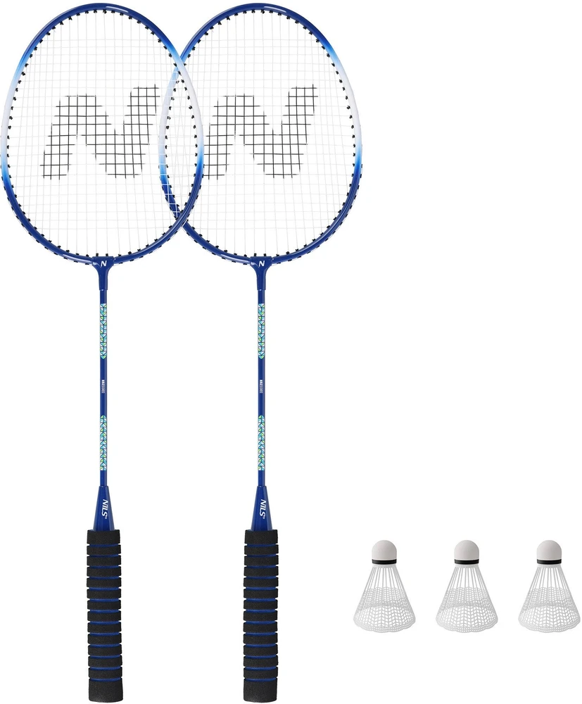 NRZ2052 ALIUMINIO / BADMINTONO RINKINYS 2 RAKETĖS + 3 RAKETĖS + DANGTELIS NILS