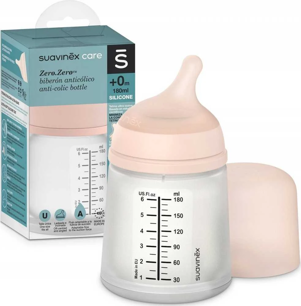 Kūdikių maitinimo buteliukas Suavinex Zero Anti-Colic Bottle Nipple Breastfeeding Silicone Mix 180ml