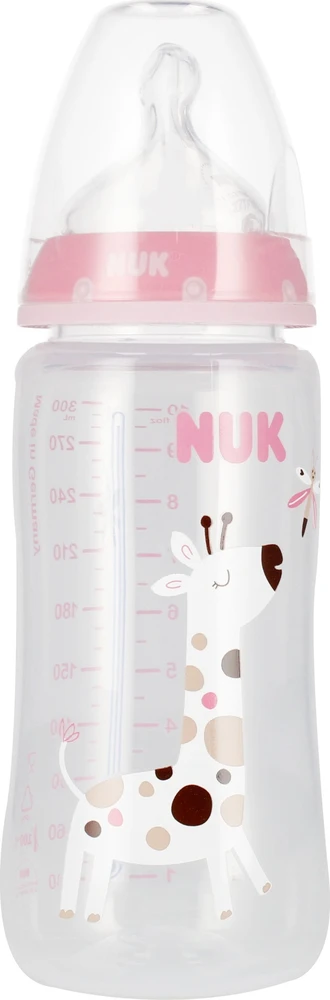 NUK 441120 butelis 300 ml temperatūros indikatorius 0-6 527911, 741926 rožinis