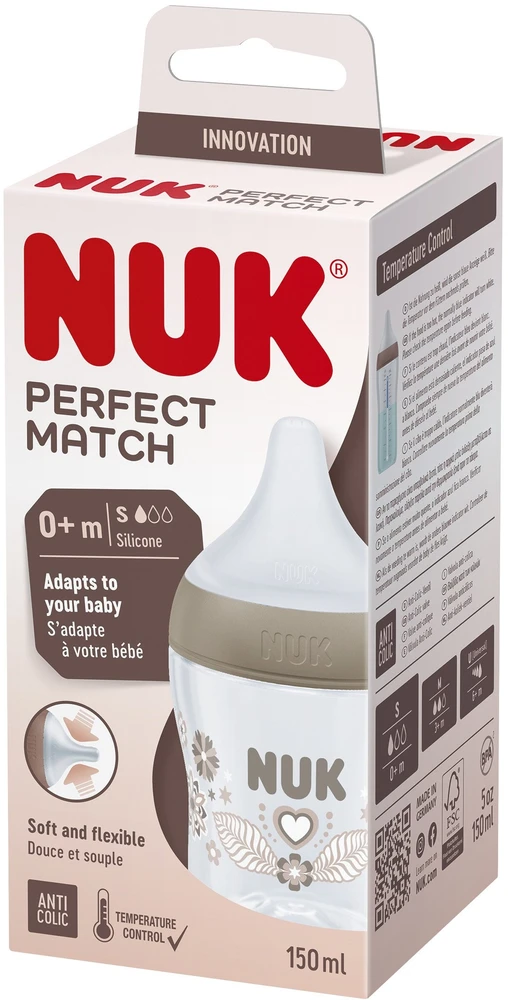 NUK Perfect Match termometru kontroliuojamas kūdikio buteliukas 150 ml baltas