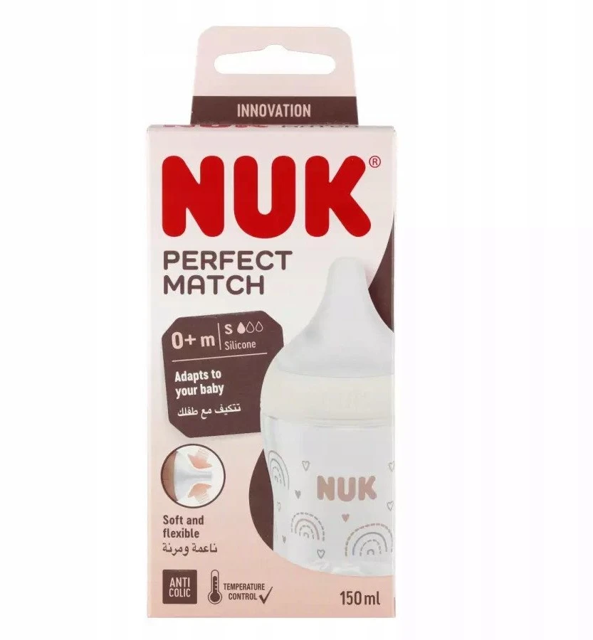NUK Perfect Match termometru kontroliuojamas kūdikio buteliukas 150 ml baltas