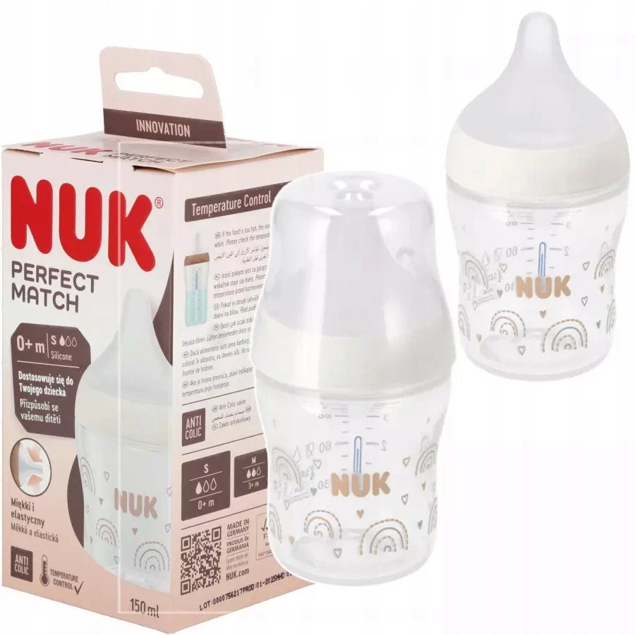 NUK Perfect Match termometru kontroliuojamas kūdikio buteliukas 150 ml baltas