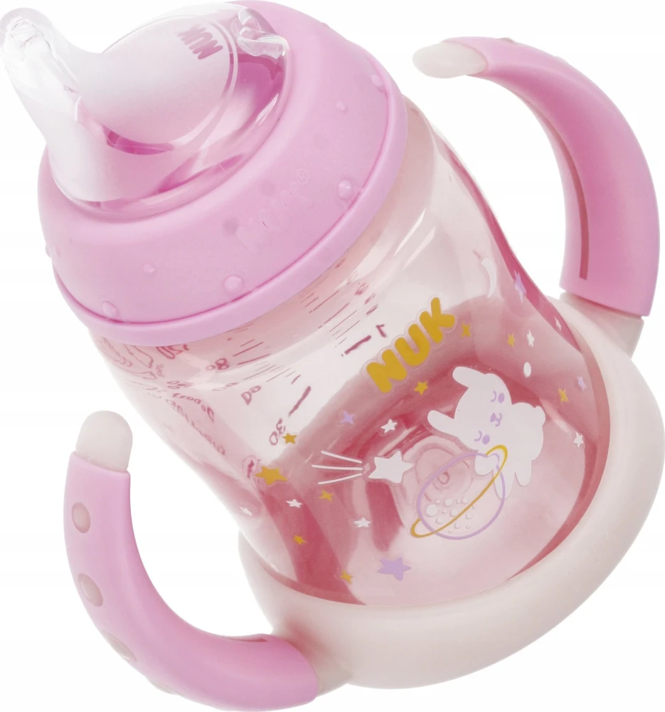 Rožinis Nuk gertuvės buteliukas su rankenėlėmis 150 ml