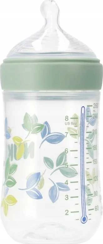 NUK 260ml buteliukas su temperatūros indikatoriumi ir lapelių raštu