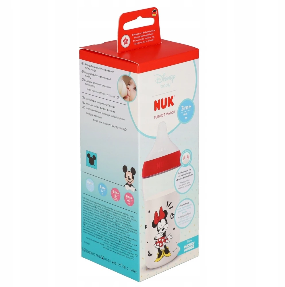 NUK Perfect Match kūdikio buteliukas su temperatūros kontrole Disney Minnie 260 ml raudonas