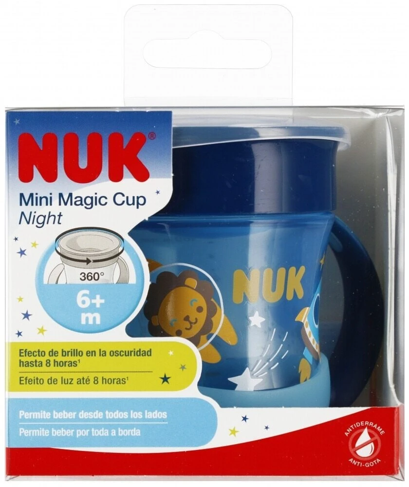 NUK NUK Magic Cup neišsiliejantis puodelis su rankenėlėmis 160ml 6m+ mėlynai šviečia tamsoje