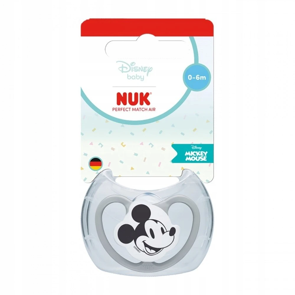 NUK Perfect Match oro čiulptukas Disney Mickey Mouse, pilkas, dydis 0–6 mėn.