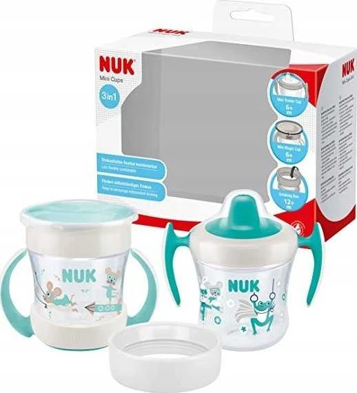 NUK Mini Cups 360° kūdikio puodelis su dangteliu, neutralus