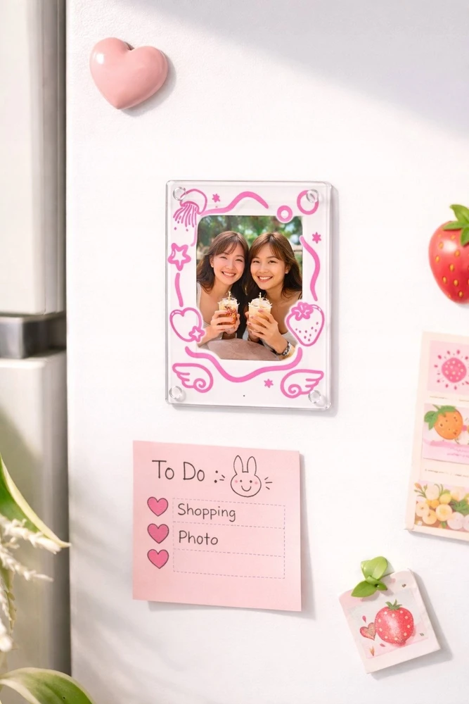 Nuotraukų rėmelis „LoveInstant“ magnetinis šaldytuvo rėmelis „Instax Mini 99 41 12 40 11 Evo Liplay Link“ / rožiniai sparneliai